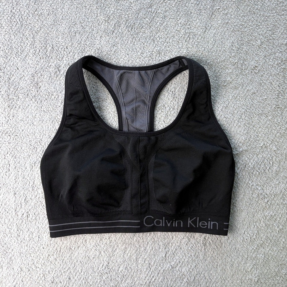 Calvin Klein Sports Bra Womens M Black Racerback Mesh Logo Performance
